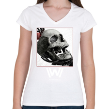 PRINTFASHION WestWorld skull - Női V-nyakú póló - Fehér női póló