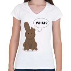 PRINTFASHION What? - Csoki nyuszi - Női V-nyakú póló - Fehér
