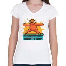 PRINTFASHION What's sup - Női V-nyakú póló - Fehér női póló
