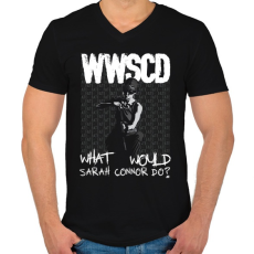 PRINTFASHION What would Sarah Connor do? - Férfi V-nyakú póló - Fekete