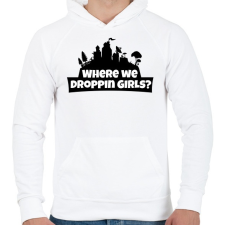 PRINTFASHION WhereWeDroppingGirls - Férfi kapucnis pulóver - Fehér férfi pulóver, kardigán