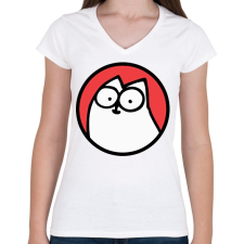 PRINTFASHION White cat - Női V-nyakú póló - Fehér női póló