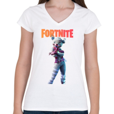 PRINTFASHION White teddy bear Fortnite - Női V-nyakú póló - Fehér