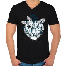 PRINTFASHION White tiger - Férfi V-nyakú póló - Fekete férfi póló