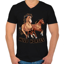 PRINTFASHION Wild horses - Férfi V-nyakú póló - Fekete férfi póló