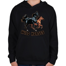 PRINTFASHION wild horses - Gyerek kapucnis pulóver - Fekete gyerek pulóver, kardigán