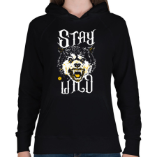 PRINTFASHION WildRaccooN® StayWild - Női kapucnis pulóver - Fekete női pulóver, kardigán