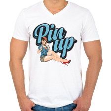 PRINTFASHION Wink at PinUp - Férfi V-nyakú póló - Fehér férfi póló