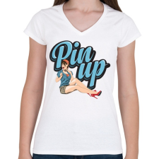 PRINTFASHION Wink at PinUp - Női V-nyakú póló - Fehér női póló