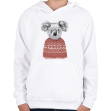 PRINTFASHION Winter koala (red) - Gyerek kapucnis pulóver - Fehér gyerek pulóver, kardigán
