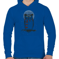 PRINTFASHION Winter owl - Férfi kapucnis pulóver - Királykék