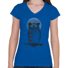 PRINTFASHION Winter owl - Női V-nyakú póló - Királykék női póló