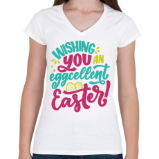 PRINTFASHION Wishing you an eggcellent easter - Női V-nyakú póló - Fehér