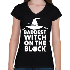PRINTFASHION Witch on the block - Női V-nyakú póló - Fekete női póló