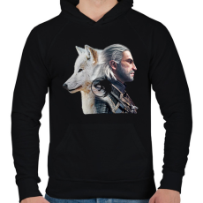 PRINTFASHION Witcher - fehér farkas - Férfi kapucnis pulóver - Fekete