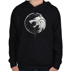 PRINTFASHION Witcher fehér farkas - Gyerek kapucnis pulóver - Fekete