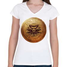 PRINTFASHION Witcher logó és pénzérme - Női V-nyakú póló - Fehér női póló