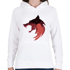 PRINTFASHION Witcher Red Wolf - Női kapucnis pulóver - Fehér női pulóver, kardigán