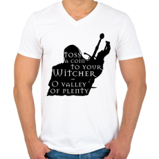 PRINTFASHION Witcher - Toss a coin... - Férfi V-nyakú póló - Fehér