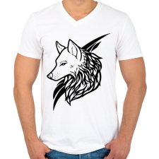 PRINTFASHION Wolf Black - Férfi V-nyakú póló - Fehér férfi póló