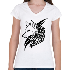 PRINTFASHION Wolf Black - Női V-nyakú póló - Fehér