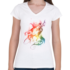 PRINTFASHION wolf - Női V-nyakú póló - Fehér női póló