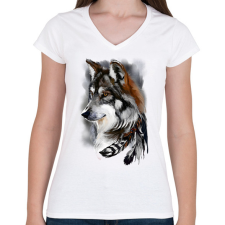PRINTFASHION wolf - Női V-nyakú póló - Fehér női póló