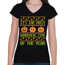 PRINTFASHION Wonderful Halloween Time - Női V-nyakú póló - Fekete női póló