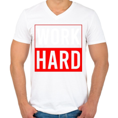 PRINTFASHION Work hard - Férfi V-nyakú póló - Fehér