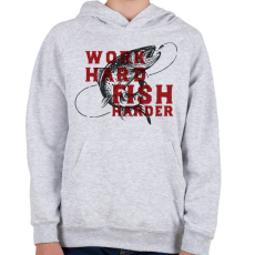 PRINTFASHION Work Hard Fish Harder - Gyerek kapucnis pulóver - Sport szürke