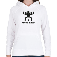 PRINTFASHION Work Hard - vicces póló edzéshez - Női kapucnis pulóver - Fehér női pulóver, kardigán