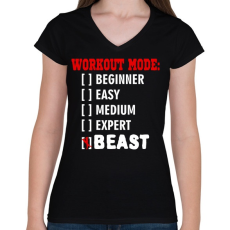 PRINTFASHION Workout mode: BEAST - Női V-nyakú póló - Fekete