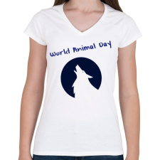 PRINTFASHION world animal day - Női V-nyakú póló - Fehér női póló