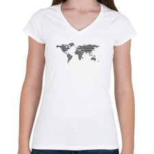 PRINTFASHION Worldmap - Női V-nyakú póló - Fehér női póló