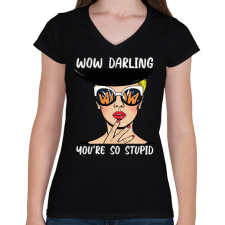 PRINTFASHION Wow Darling - Pop art - Női V-nyakú póló - Fekete női póló