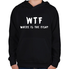PRINTFASHION WTF hol van a hal? - Gyerek kapucnis pulóver - Fekete gyerek pulóver, kardigán