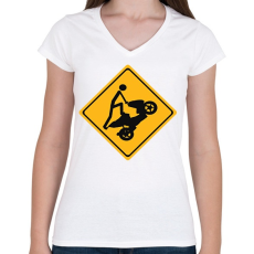 PRINTFASHION Yamaha Aerox Wheelie - Női V-nyakú póló - Fehér