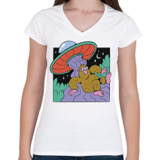 PRINTFASHION Yeti és az Ufo - Női V-nyakú póló - Fehér