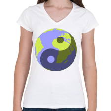 PRINTFASHION Yin-Yang bolygó - Női V-nyakú póló - Fehér női póló