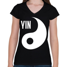 PRINTFASHION Yin Yang - Yin - Női V-nyakú póló - Fekete
