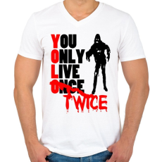 PRINTFASHION YOLO - Férfi V-nyakú póló - Fehér