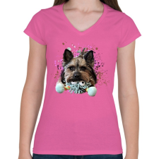 PRINTFASHION yorkie2 - Női V-nyakú póló - Rózsaszín női póló