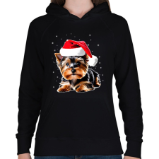 PRINTFASHION Yorkie kutyus a hóban - Női kapucnis pulóver - Fekete női pulóver, kardigán