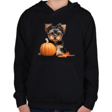 PRINTFASHION yorkie kutyus tökkel #2 - Gyerek kapucnis pulóver - Fekete