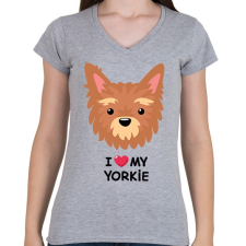 PRINTFASHION Yorkie love - Női V-nyakú póló - Sport szürke női póló
