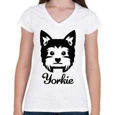 PRINTFASHION Yorkie - Női V-nyakú póló - Fehér