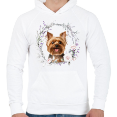 PRINTFASHION yorkie virágokkal - Férfi kapucnis pulóver - Fehér