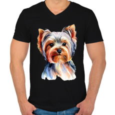 PRINTFASHION Yorkshire terrier kutya - Férfi V-nyakú póló - Fekete