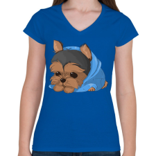 PRINTFASHION Yorkshire terrier - Női V-nyakú póló - Királykék női póló