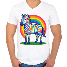 PRINTFASHION Zebra - Férfi V-nyakú póló - Fehér férfi póló